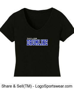 Spirit Gear "Drumline" text logo Ladies 100% Ringspun Cotton V-Neck T-Shirt Black Design Zoom